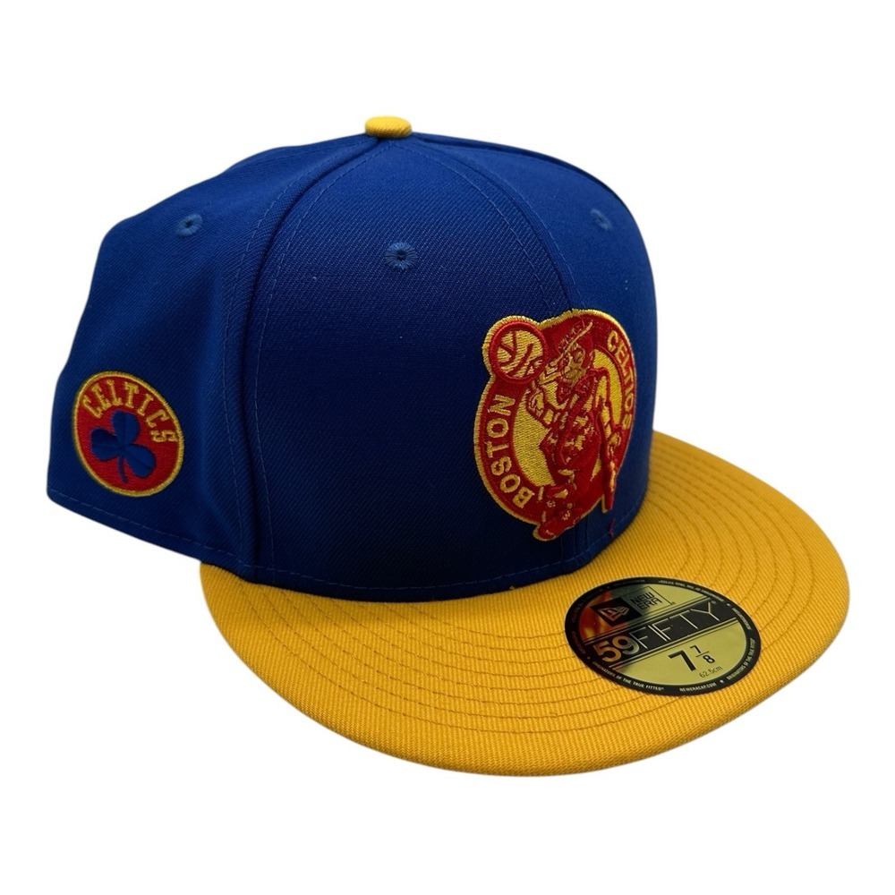 New Era 59Fifty Boston Celtics Hat Cap 7 7/8 Blue Yellow‎ Side Patch Basketball